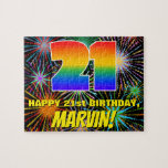 [ Thumbnail: 21st Birthday: Fun, Colorful Celebratory Fireworks Jigsaw Puzzle ]