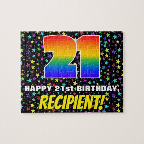 21st Birthday  Fun Colorful Star Field Pattern Jigsaw Puzzle