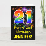 [ Thumbnail: 21st Birthday: Fun Fireworks Pattern + Rainbow 21 Card ]