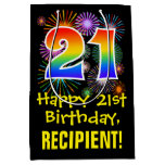 [ Thumbnail: 21st Birthday: Fun Fireworks Pattern + Rainbow 21 Gift Bag ]