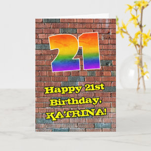 21st Birthday: Fun Graffiti-Inspired Rainbow 21 Card