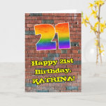[ Thumbnail: 21st Birthday: Fun Graffiti-Inspired Rainbow 21 Card ]