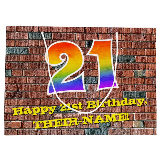 21st Birthday: Fun, Graffiti-Inspired Rainbow # 21 Large Gift Bag (Back)