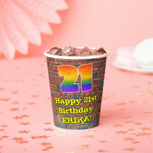 21st Birthday: Fun Graffiti-Inspired Rainbow 21 Paper Cups