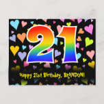 [ Thumbnail: 21st Birthday: Fun Hearts Pattern, Rainbow 21 Postcard ]