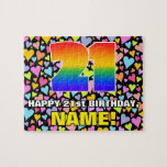 [ Thumbnail: 21st Birthday — Fun, Loving Heart Shapes + “21” Jigsaw Puzzle ]