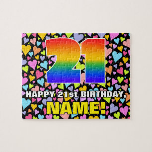 21st Birthday — Fun, Loving Heart Shapes + “21” Jigsaw Puzzle