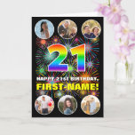[ Thumbnail: 21st Birthday: Fun Rainbow #, Custom Name & Photos Card ]
