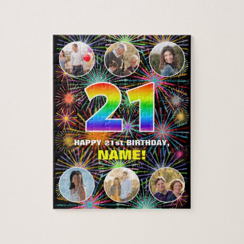 21st Birthday Fun Rainbow  Custom Name  Photos Jigsaw Puzzle