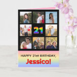 [ Thumbnail: 21st Birthday: Fun Rainbow #, Custom Photos + Name Card ]