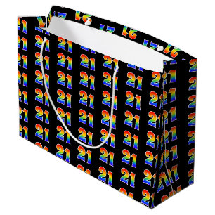21st Birthday: Fun Rainbow Event Number 21 Pattern Large Gift Bag