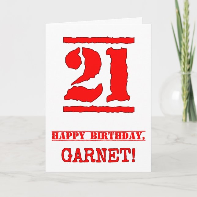 21st Birthday: Fun, Red Rubber Stamp Inspired Look Card (Front)