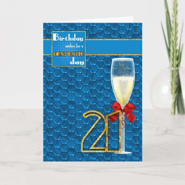 21st Birthday - Geometric Birthday Card Champagne (Front)
