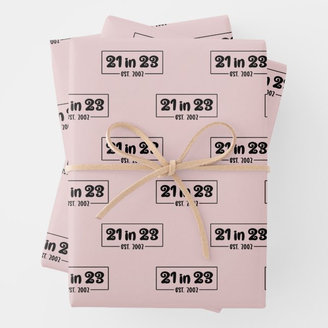 21st Birthday Gift 21 in 23 Est 2002 Wrapping Paper Sheets (In situ)