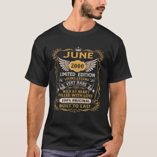 21St Birthday Gift 21 Years Old Retro Vintage June T_Shirt