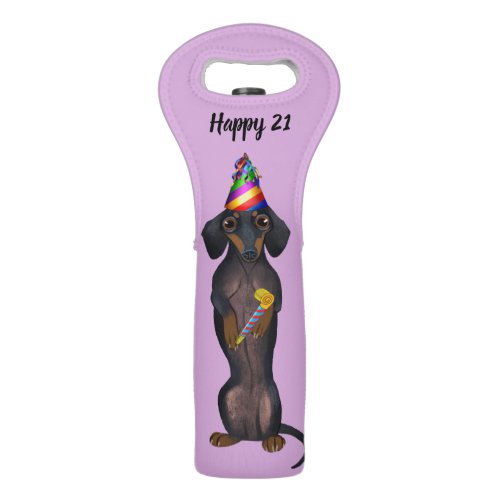 21st Birthday Gift Purple Dachshund Wine Bag