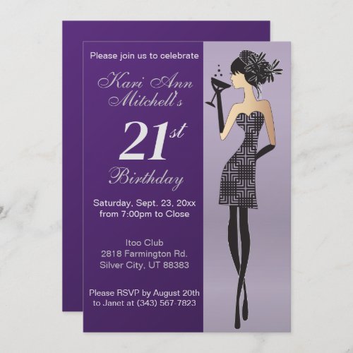 21st Birthday Girl Bash Party _ Purple Invitation