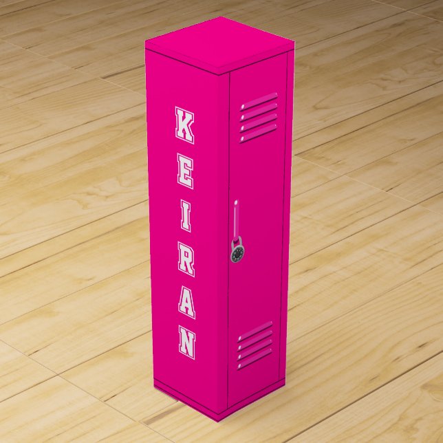 21st Birthday Girly Hot Pink College Locker Wine Box (Front)
