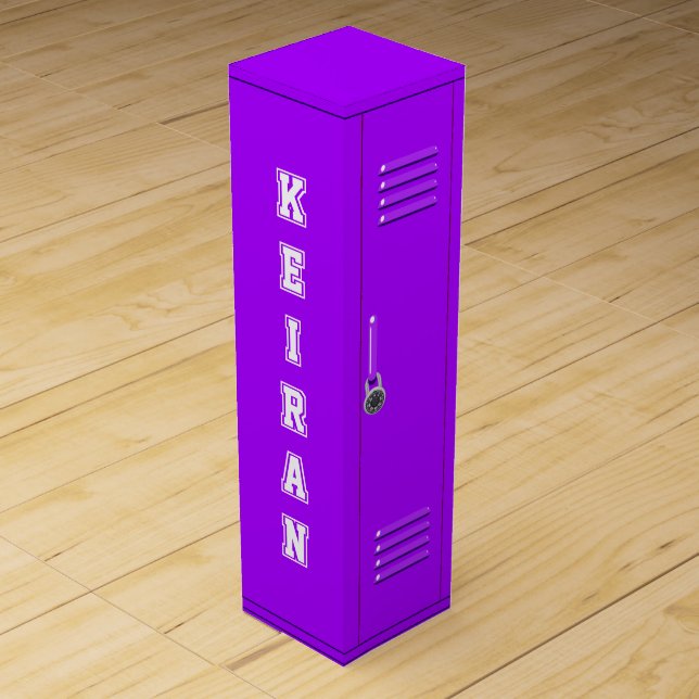 21st Birthday Girly Neon Purple College Locker Wine Box (Front)