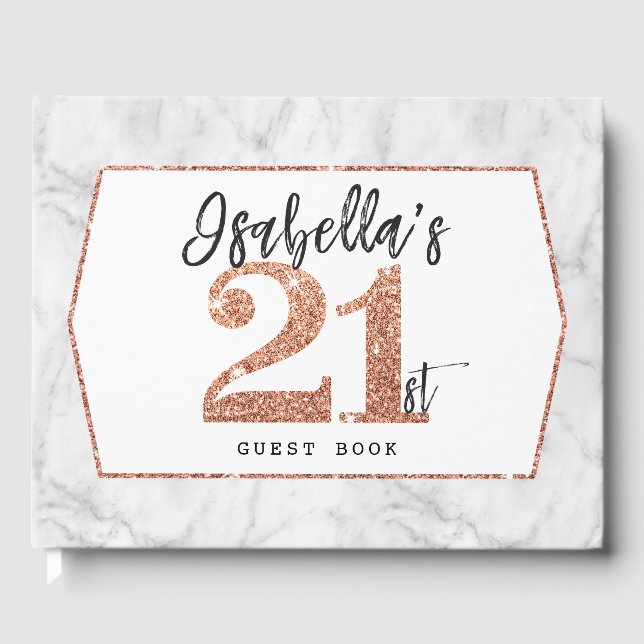 21st BIRTHDAY glam luxe copper glitter ISABELLA Guest Book (Front)