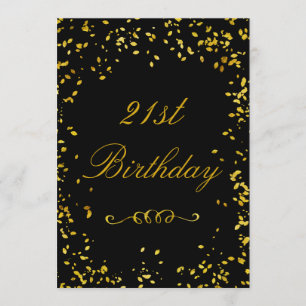 21st Birthday Glamorous Gold Confetti Invitation