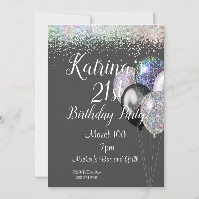 21st Birthday, Glitter Birthday Invitation (Front)