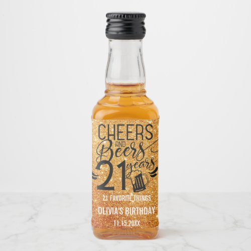 21st birthday Glitter  Cheers  Beers to 21 Years Liquor Bottle Label