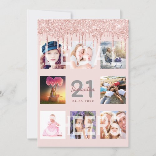 21st birthday glitter drip custom photo rose gold invitation