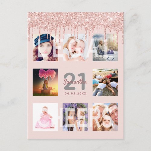 21st birthday glitter photo rose gold invitation postcard