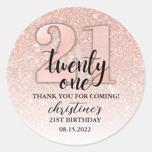 21st Birthday Glitter Thank You Classic Round Sticker