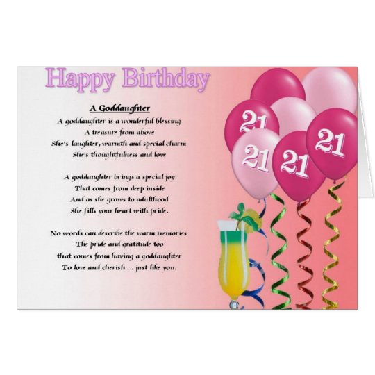 21st birthday goddaughter poem greeting card zazzlecom