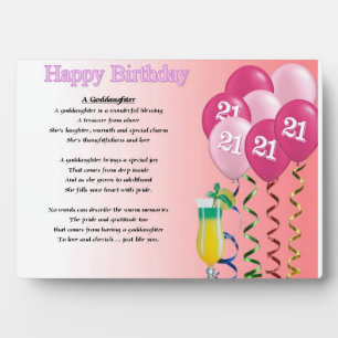 21st Birthday Goddaughter Poem Plaque