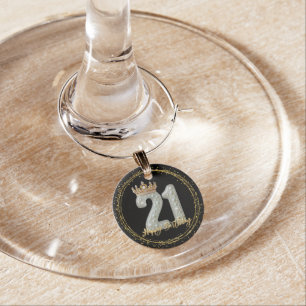 21st birthday gold and black glitters luxury girly wine charm