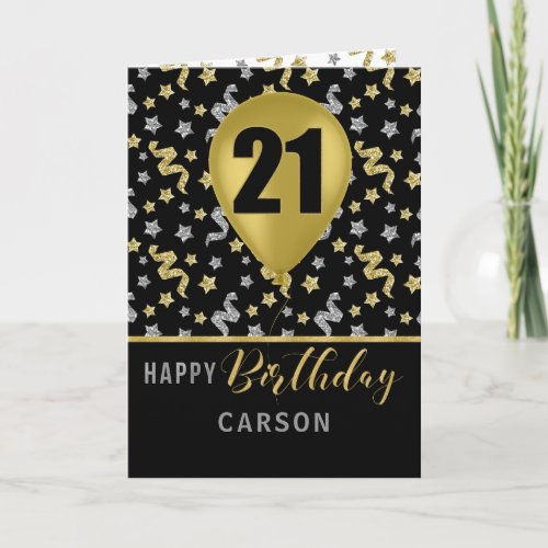 21st Birthday Gold and Silver Confetti Balloon Card
