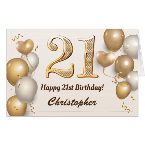 21st Birthday Gold Balloons Confetti Extra Large Card