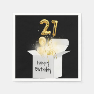 21st Birthday Gold Balloons In White Box Napkins