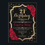 21st Birthday - Gold Black Red Roses Invitation<br><div class="desc">21st birthday celebration invitation.
Elegant black design with faux glitter gold and red roses. Perfect for an elegant birthday party. Can be customized into any age.</div>