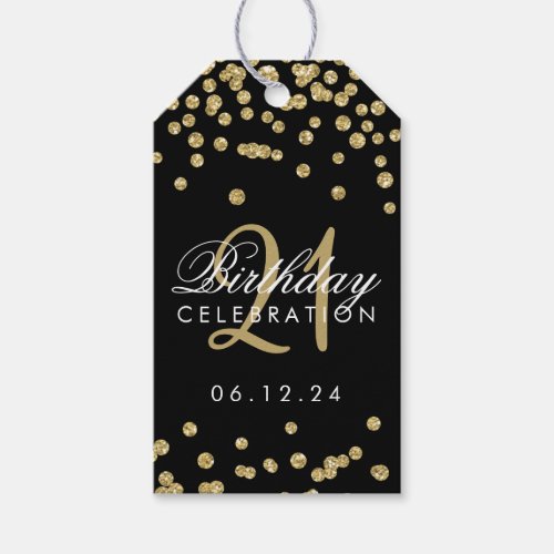 21st Birthday Gold Faux Glitter Confetti Black Gift Tags