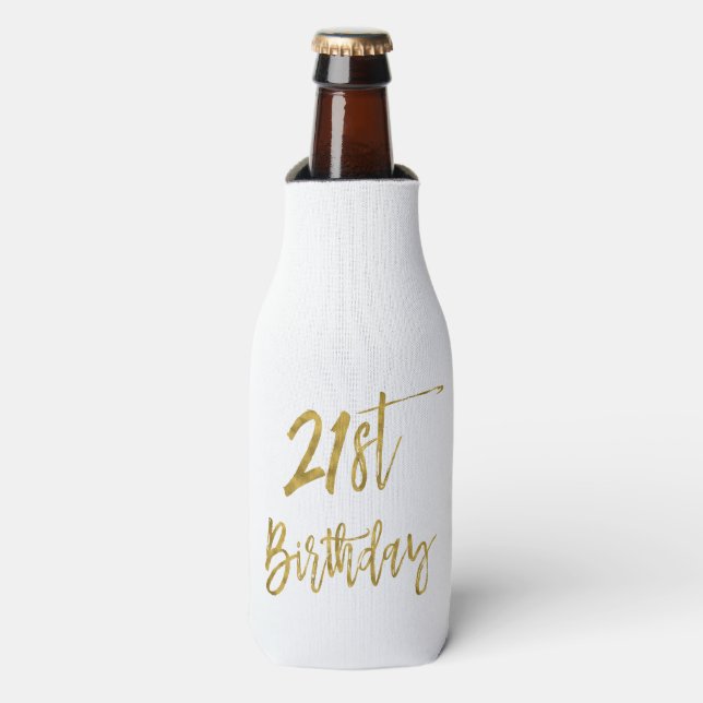 21st Birthday Gold Foil Birthday Bottle Cooler (Bottle Front)