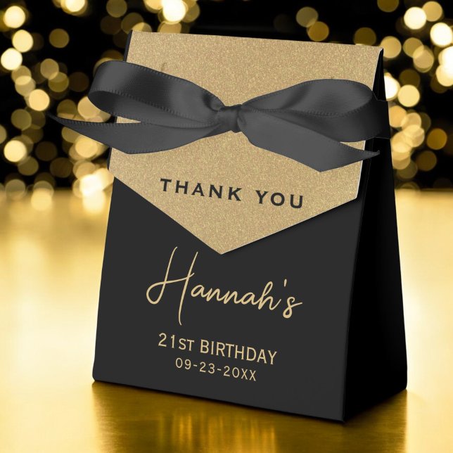 21st Birthday Gold Foil Monogram Script Thank You Favor Boxes (Creator Uploaded)