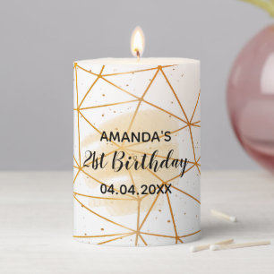 21st birthday gold geometric pattern white pillar candle
