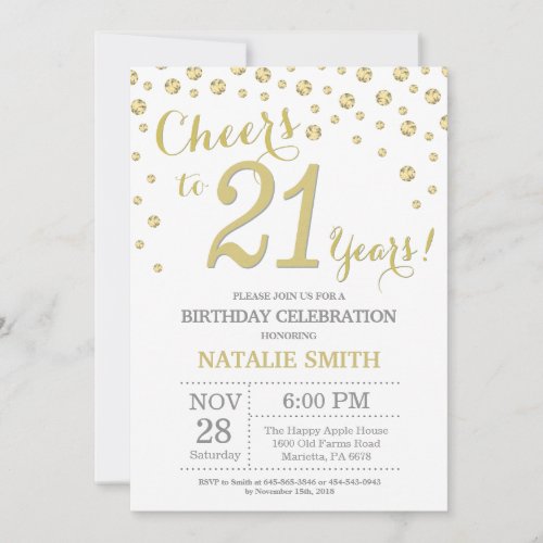 21st Birthday Gold Glitter Diamond Invitation