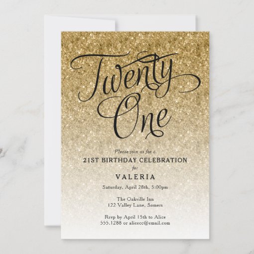 21ST Birthday Gold Glitter Invitation | Zazzle