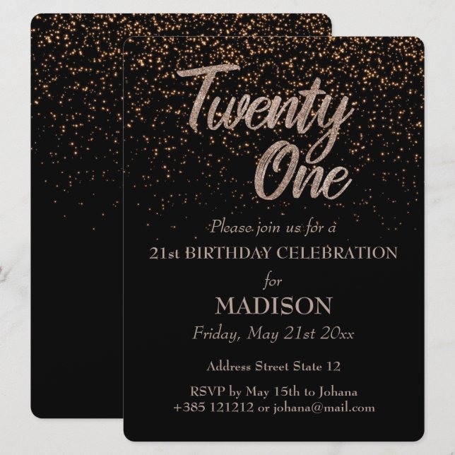 21st Birthday Gold Glitter Invitation (Front/Back)