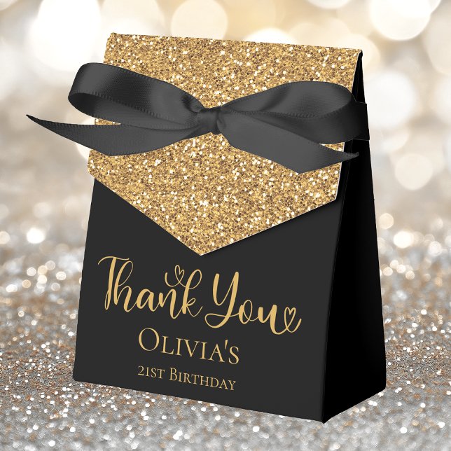 21st Birthday Gold Glitter Thank You Favor Boxes (Creator Uploaded)