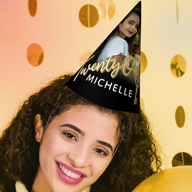 21st birthday gold key personalized photo name party hat (Creator Uploaded)