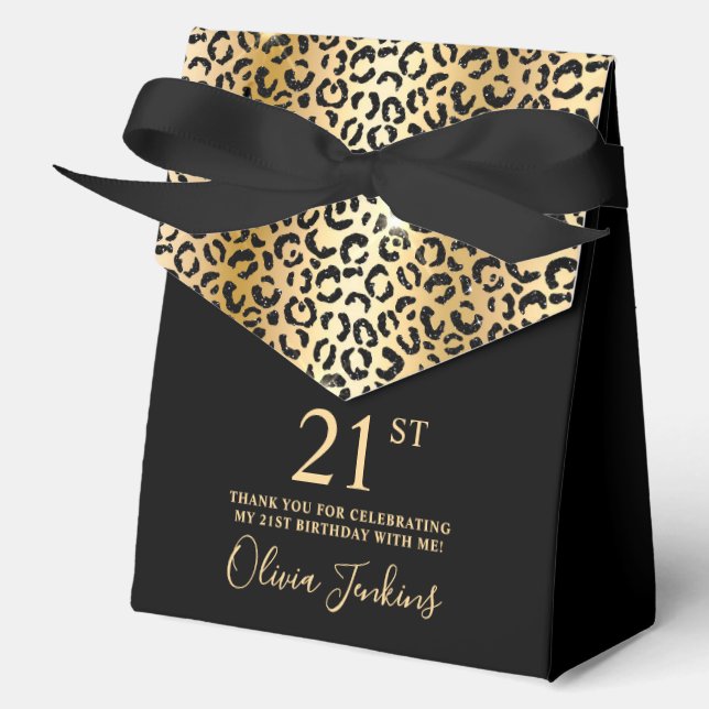 21st Birthday Gold Leopard Print Thank You  Favor Boxes (Front)