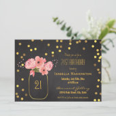 21st Birthday | Gold Mason Jar Confetti Chalkboard Invitation (Standing Front)