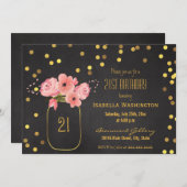 21st Birthday | Gold Mason Jar Confetti Chalkboard Invitation (Front/Back)