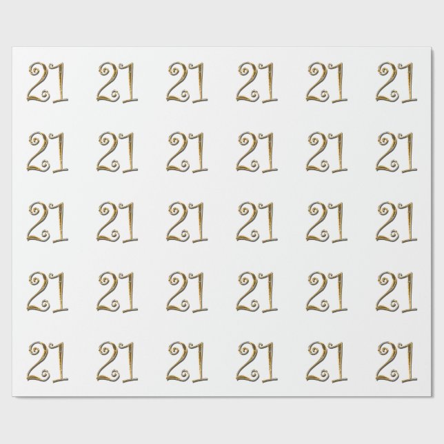21st birthday gold white elegant wrapping paper (Flat)